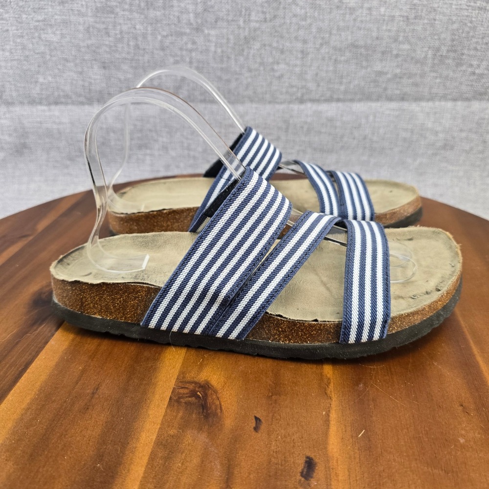 White Mountain Hybrid Blue White Striped Elastic Strap Slide Sandals Womens 9M